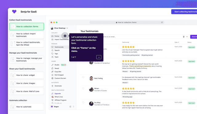 Senja SaaS onboarding guides